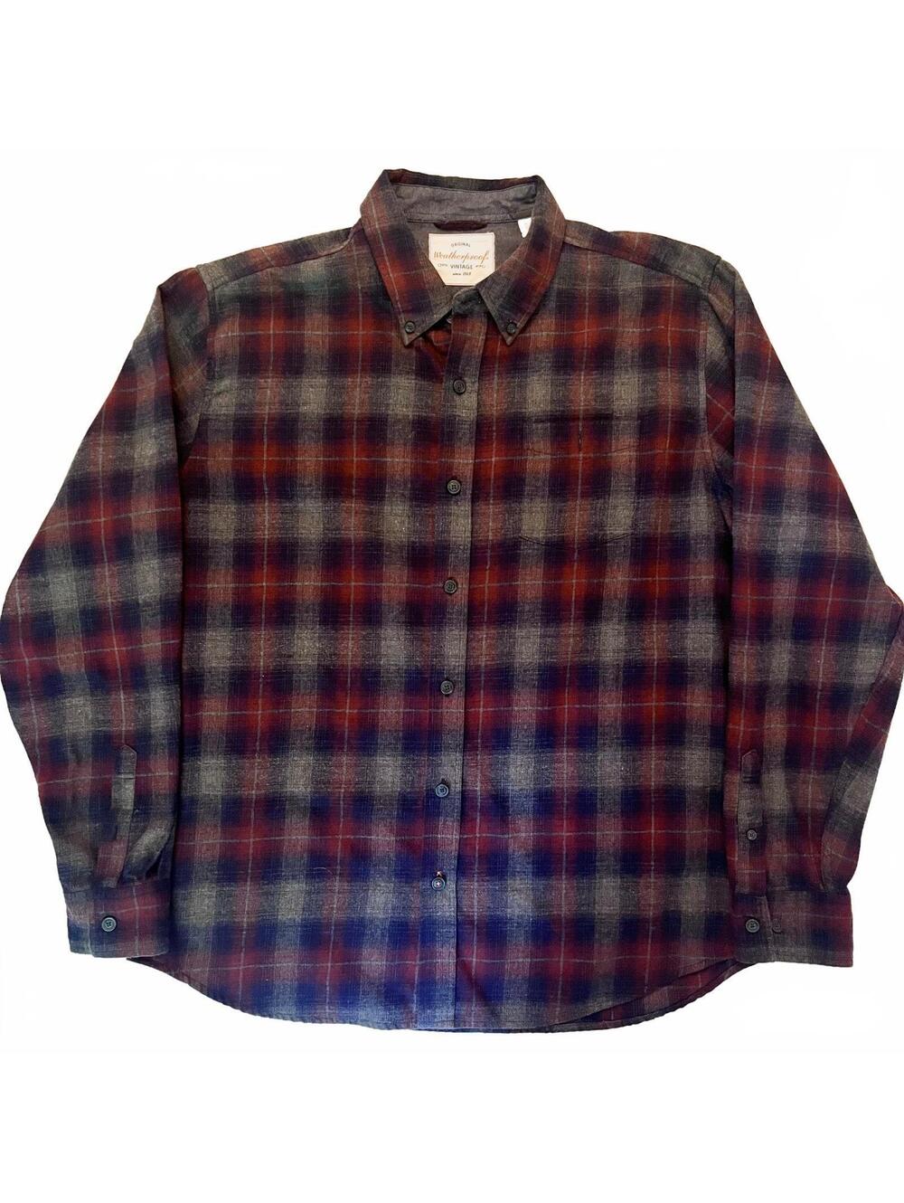 Weatherproof Vintage Flannel Shirt Red Blue Gray Plaid Checkered Sz XL